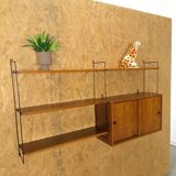 Wall rack with hanging cupboard, shelves and steel holders vintage