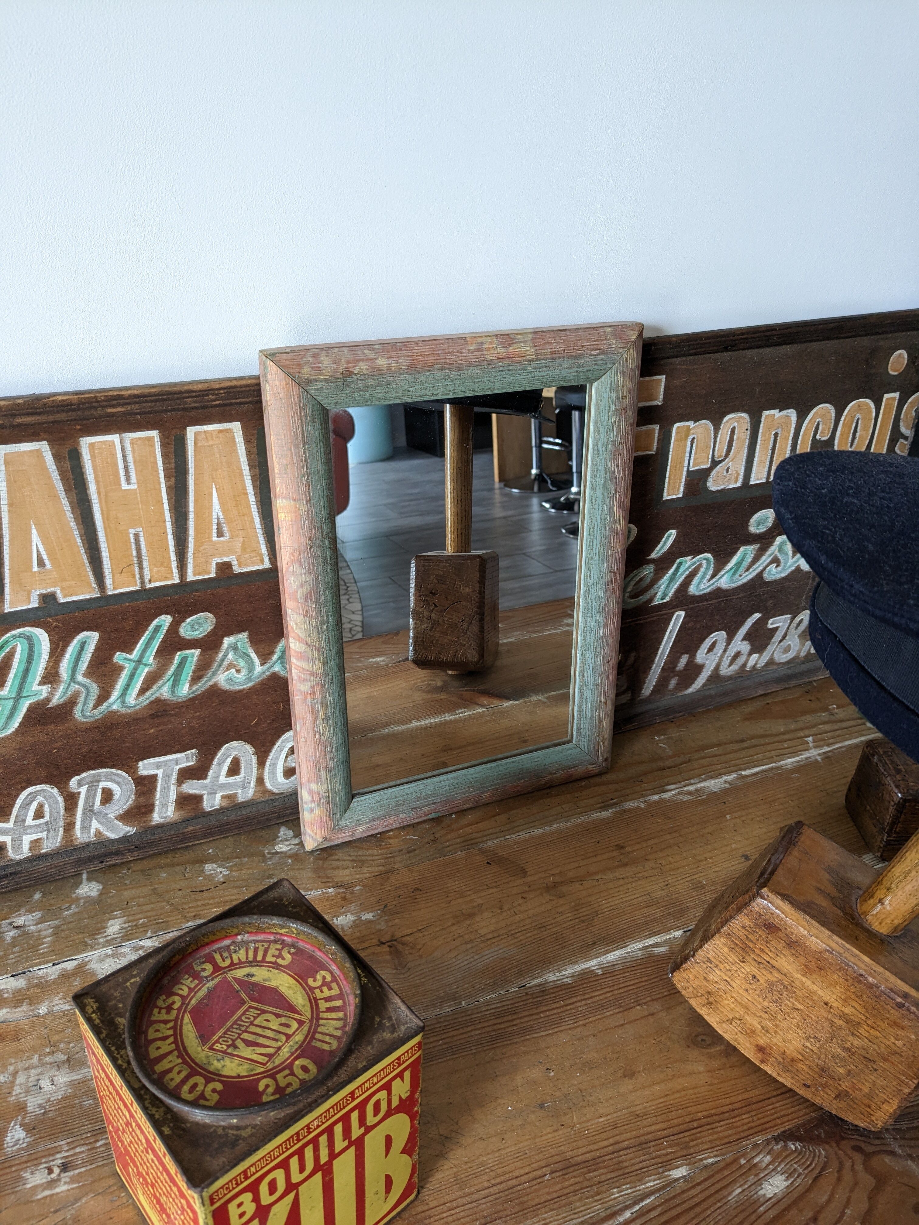 Vintage gray and pink mirror 35 x 25cm