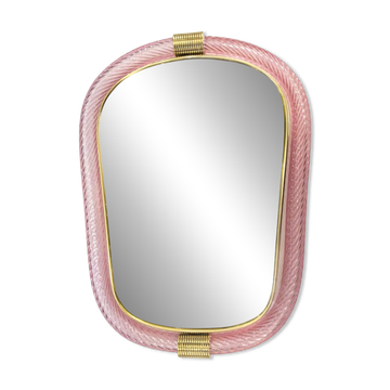 Miroir en verre de Murano rose vénitien de luxe avec accents en torciglione torchon