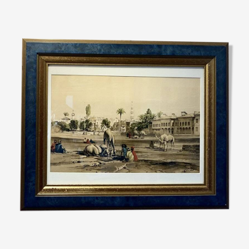 Orientalist engraving, view of the Palace of Shereef Bey in Cairo, 20th century