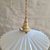 Pleated opaline hanging lamp