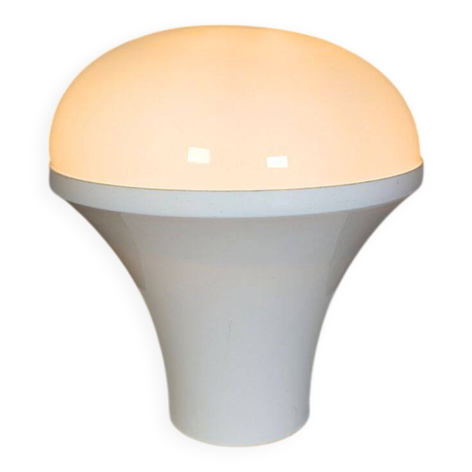 1970s “Mushroom” designer lamp in opaline glass and ABS base.
