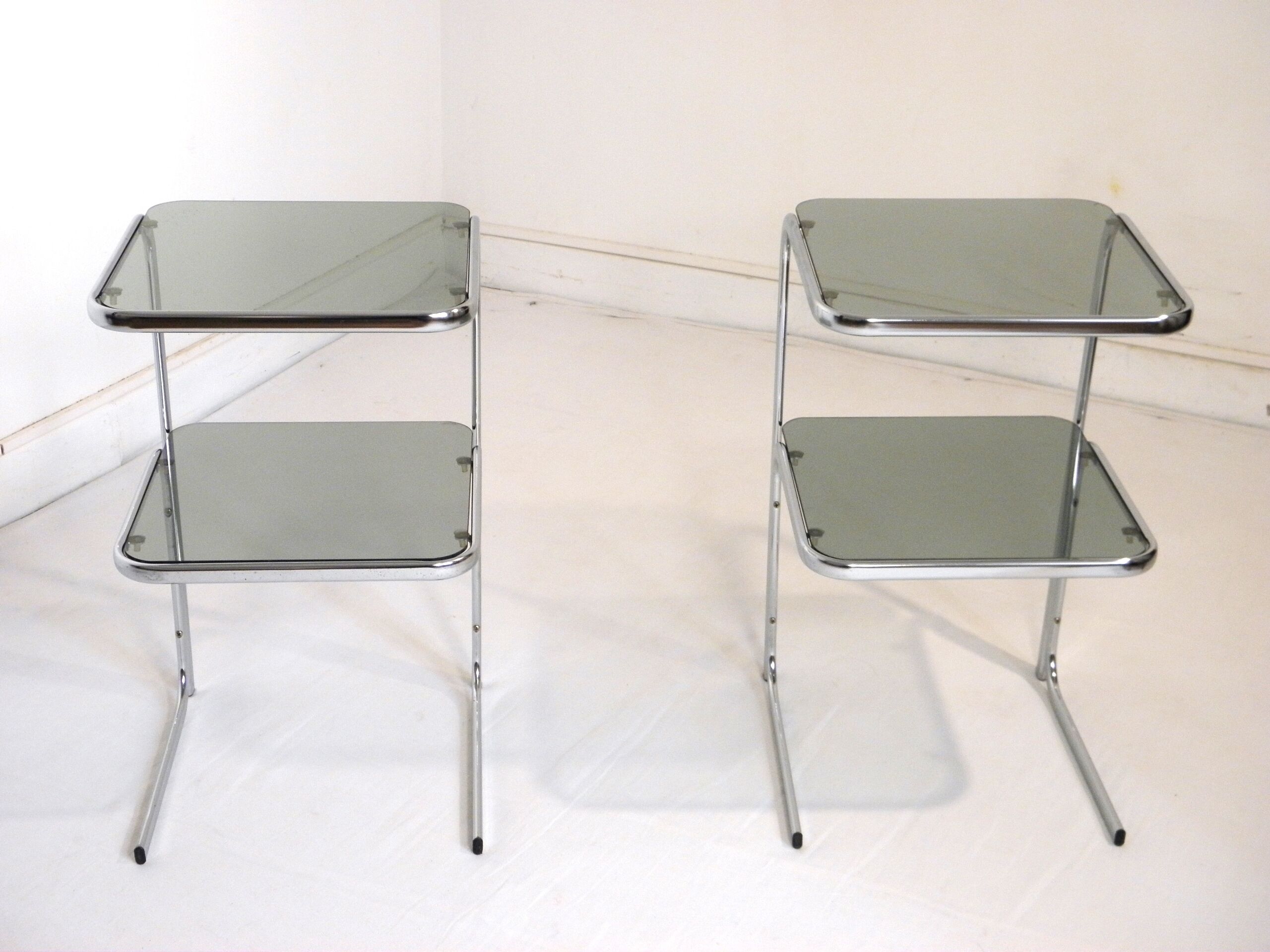 Pair of chrome bedside and 70s glass