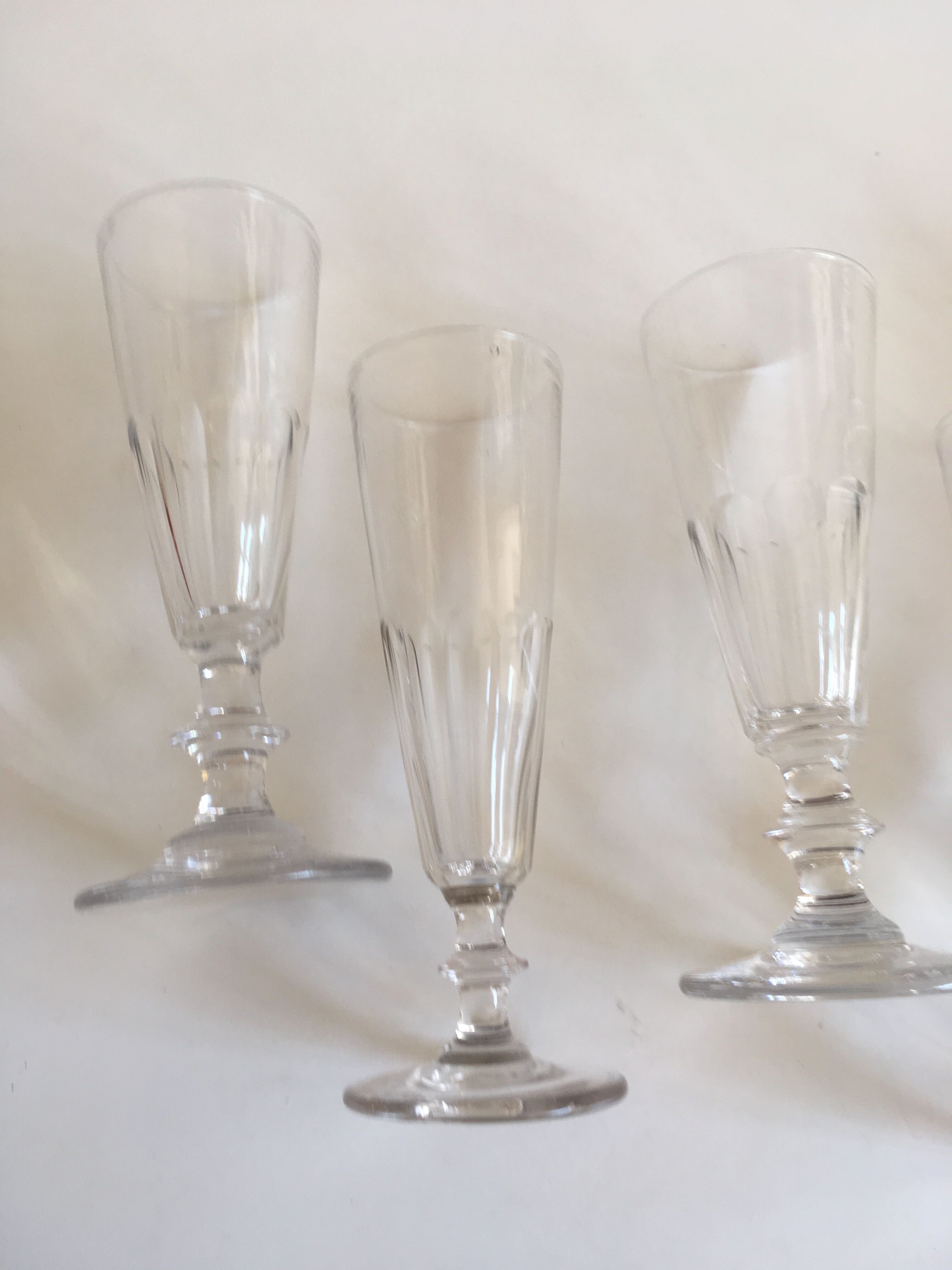 Set of 6 assorted champagne flutes late 19th century cut with cut-offs