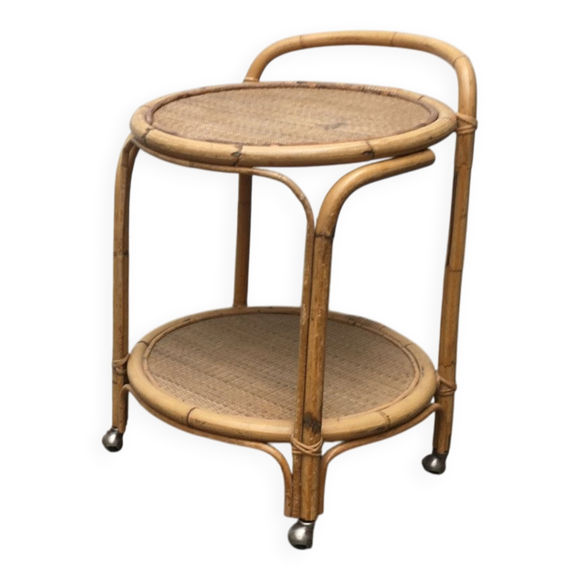 Vintage service dessert in Italian rattan and bamboo by Dal Vera.