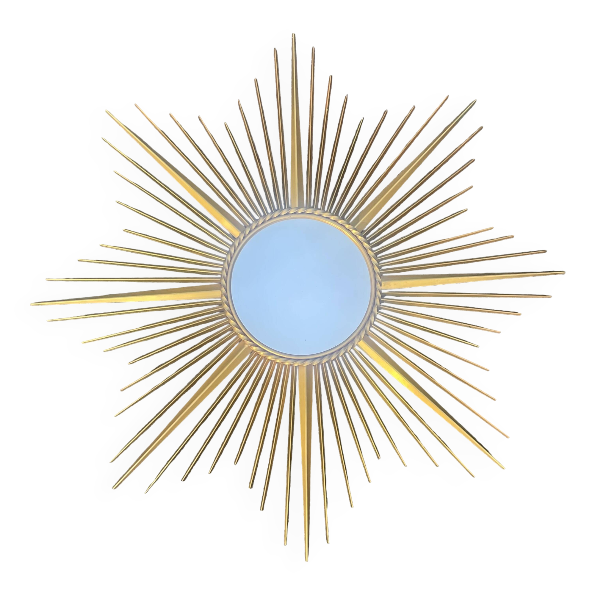 Large vintage metal mirror sun chaty Vallauris Ø 90 cm