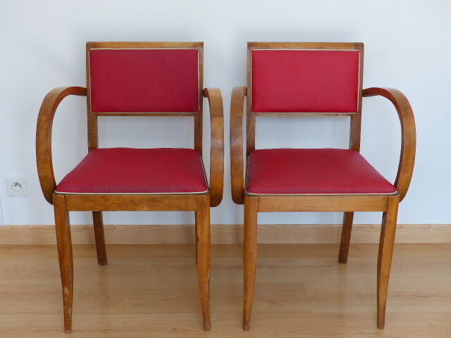 Pair of bridge chairs in red skai