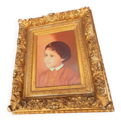 Tableau portrait d'un enfant  signé Yvonne Hiack fin XIX ème 54 X 47 cm