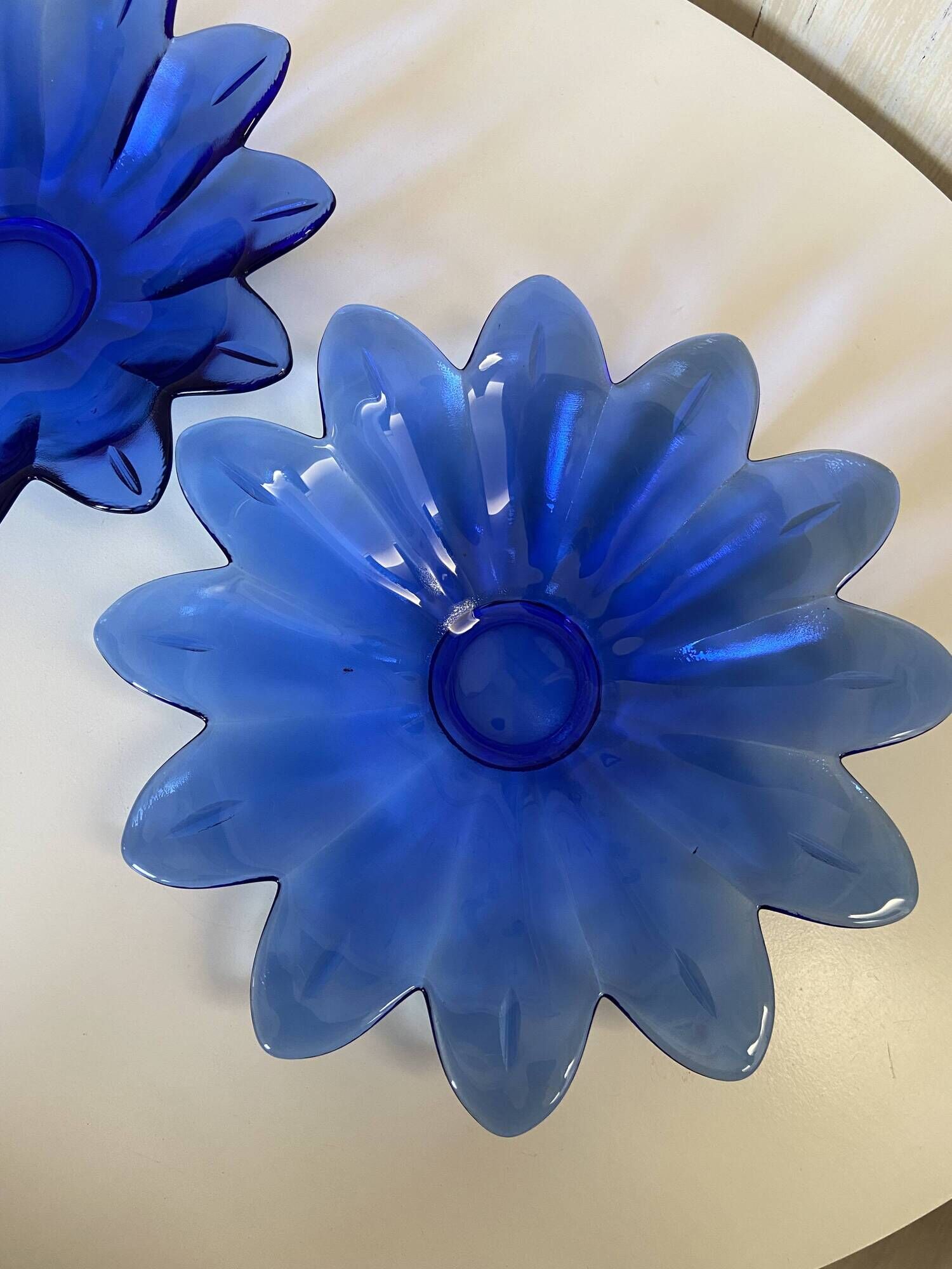 Set of 2 small plates fruit cup in the shape of a daisy/blue flower - pocket tray / ashtray