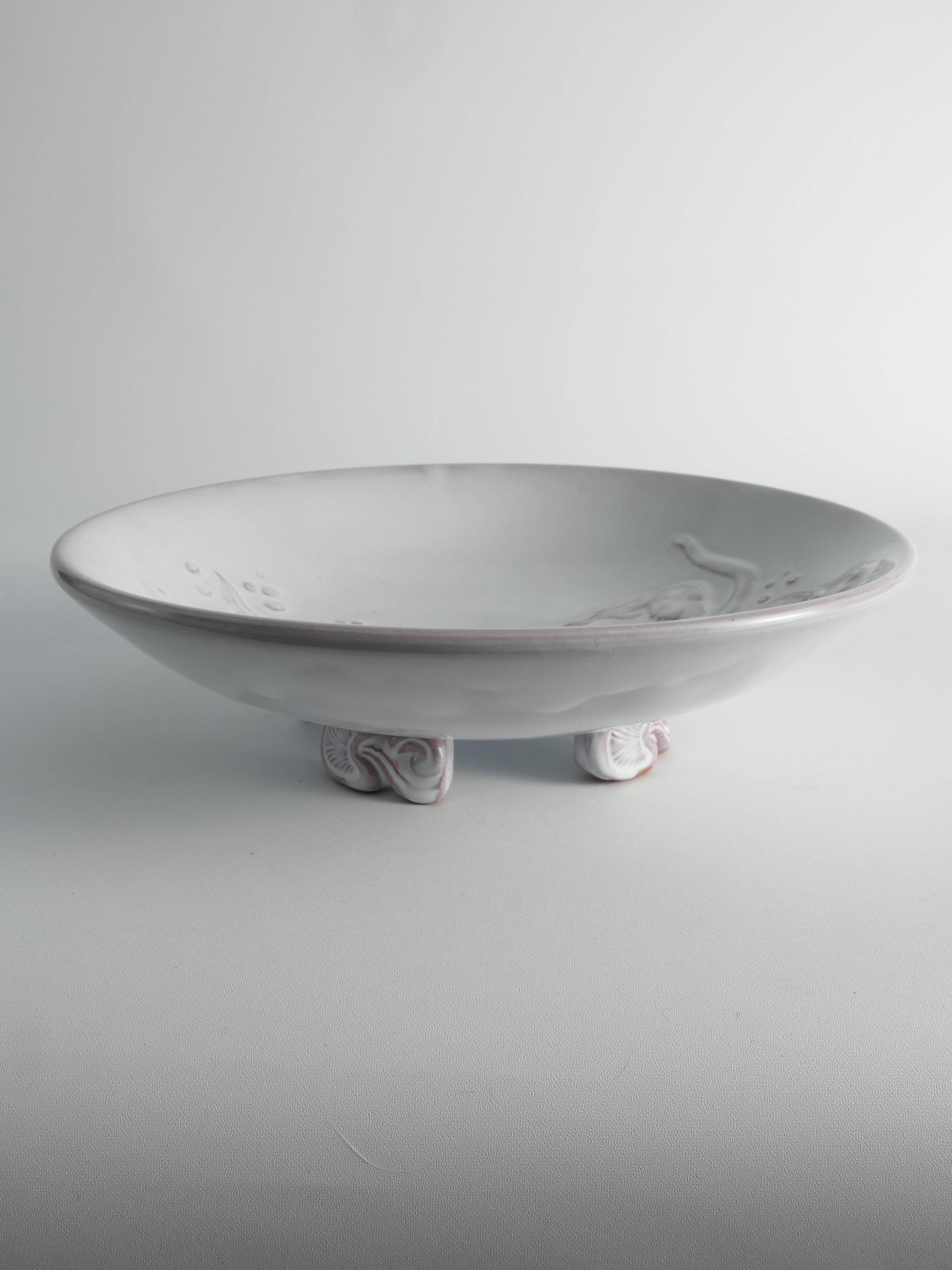 Art Deco White Earthenware Mermaid Bowl "300" by Mari Simmulson for Upsala-Ekeby