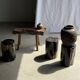 Black petrified wood side table with beige side H35 D24 - 3352