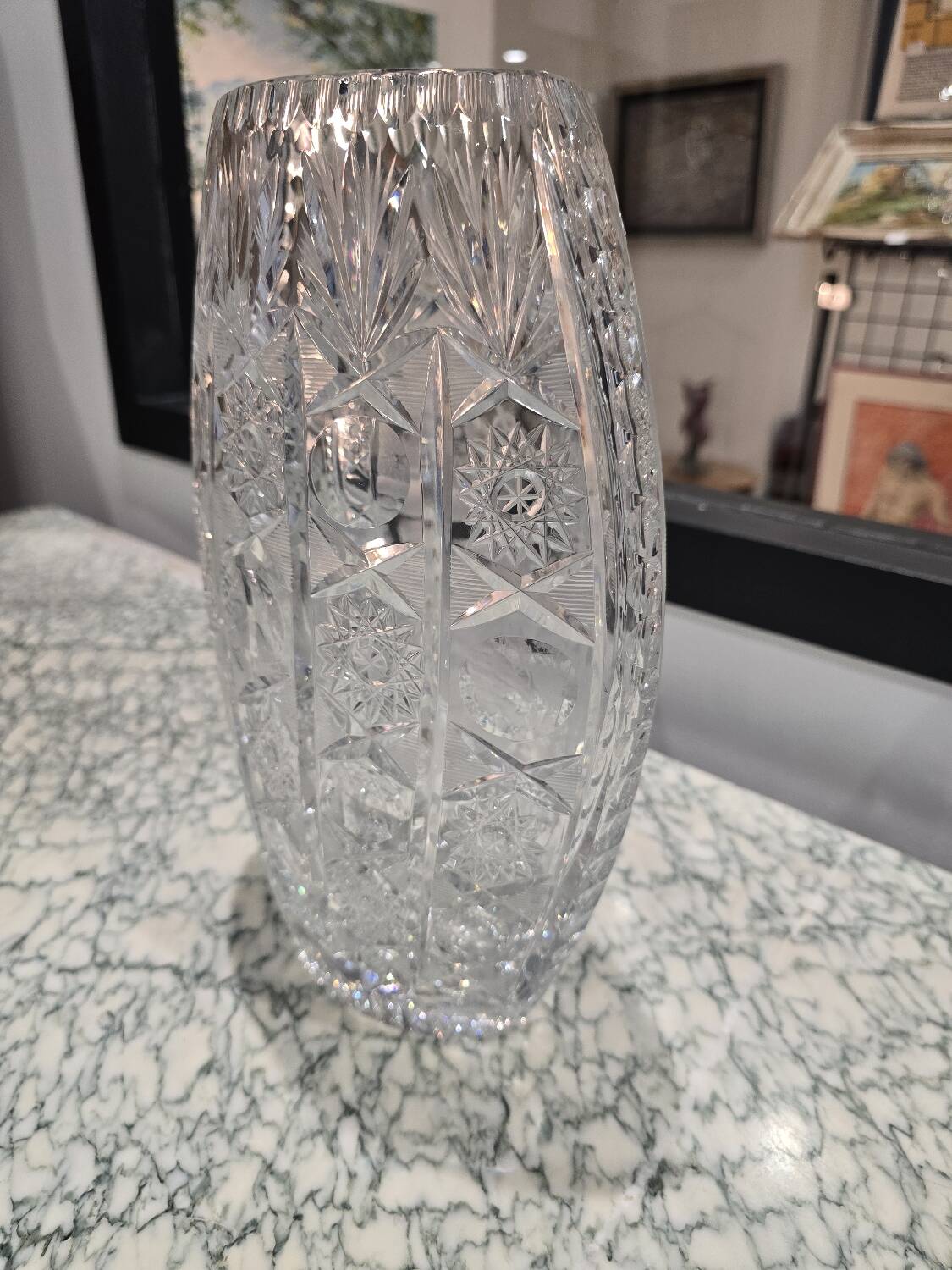 Cut crystal vase - ibex decoration, 20th century