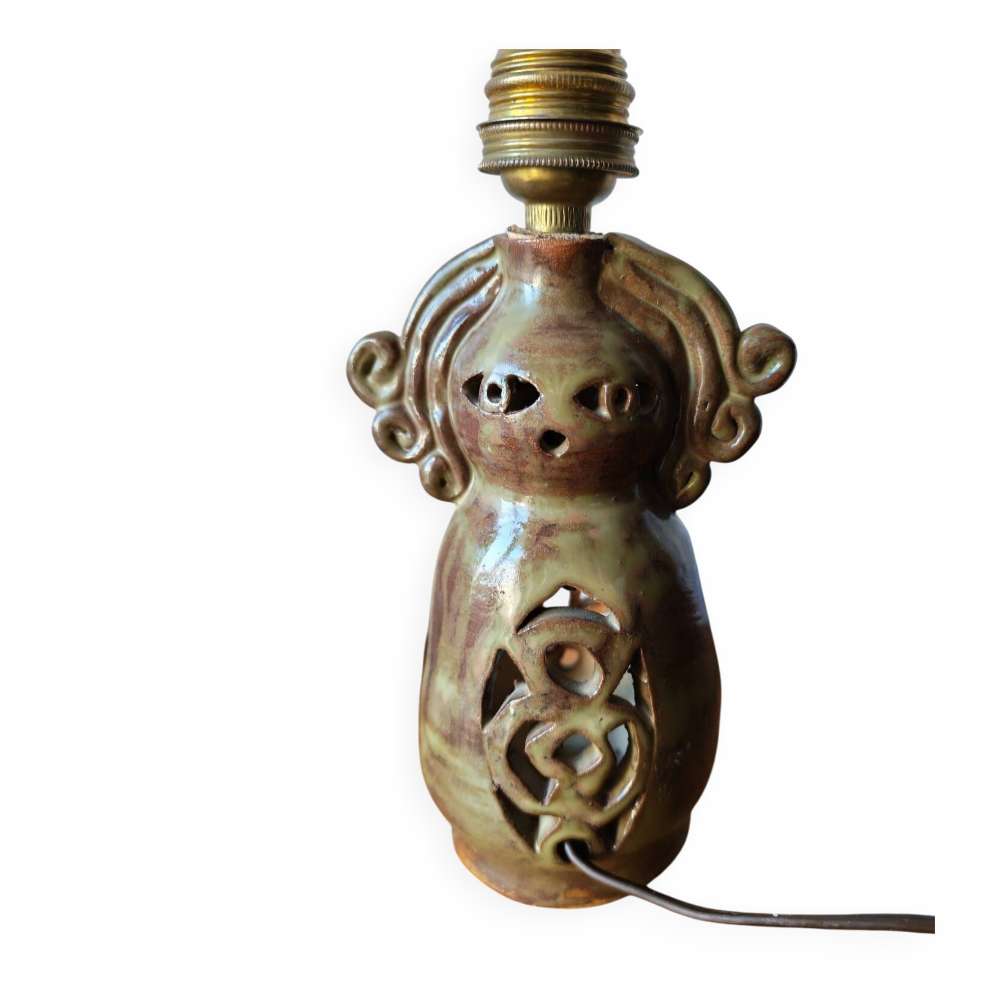 "Idole" anthropomorphic lamp in perforated ceramic - Accolay / Va style