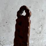 Pair of 1950s Spanish carved solid wood chairs with beige cowhide leather seats