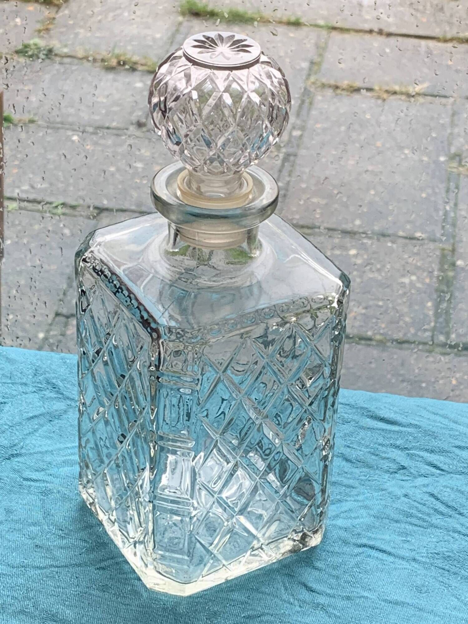 Whiskey carafe and ice bucket stamped crystal d'arques in vintage transparent glass