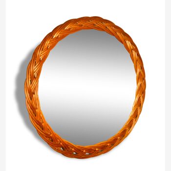 Braided rattan mirror