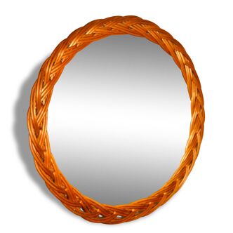 Braided rattan mirror