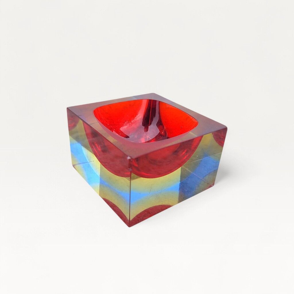 Cendrier bloc Murano sommerso – rouge & ambre