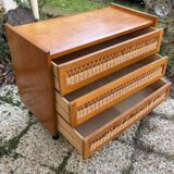 Rattan chest of drawers and vintage wood