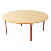 Table basse en placage de frêne et tubes d'acier rouge, années 1980