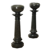 Pair of antique Art Deco columns in green marble, Italy, 20th century.