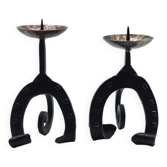 Set of two metal candle holders