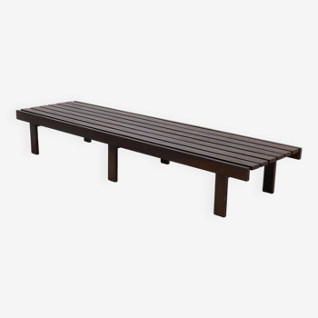 Solid Wenge Wooden Slat Bench 1960s