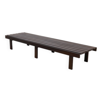 Solid Wenge Wooden Slat Bench 1960s