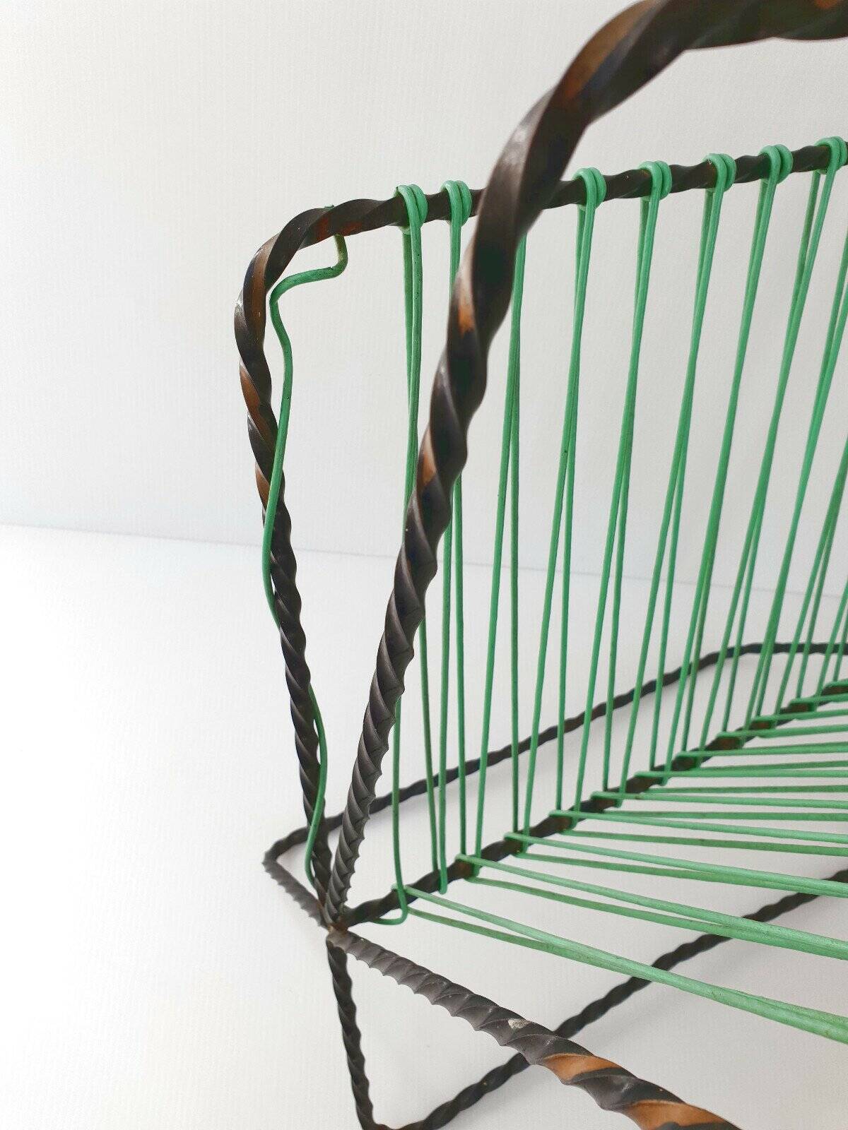 Vintage 1950s metal and scoubidou magazine rack