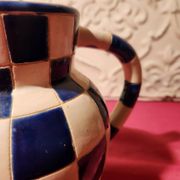 Ceramic jug with blue and white checkered pattern "Lustucru"