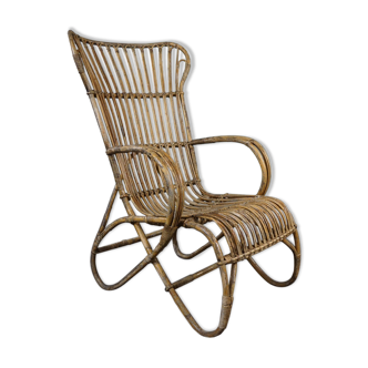 Belse 8 armchair in patinated rattan with high back Dutch Design 1950