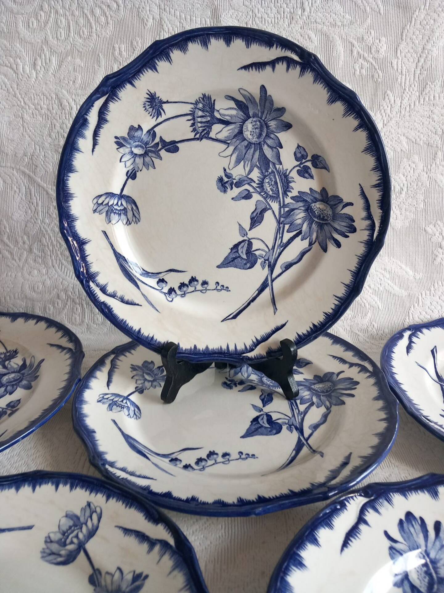 6 antique plates Creil & Montereau Sunflower model – 19th century