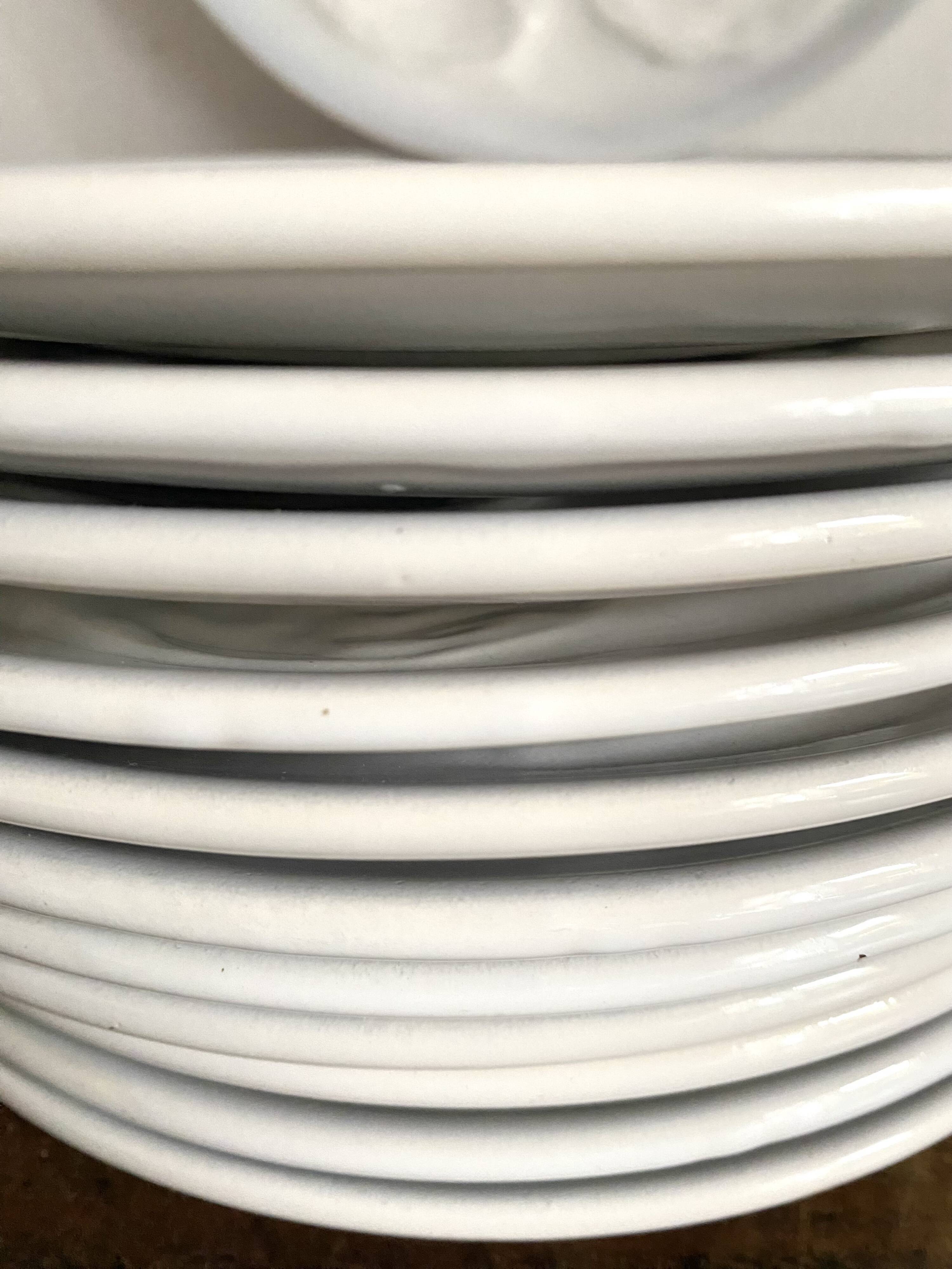 12 Saint Amand oyster plates, sky blue and white