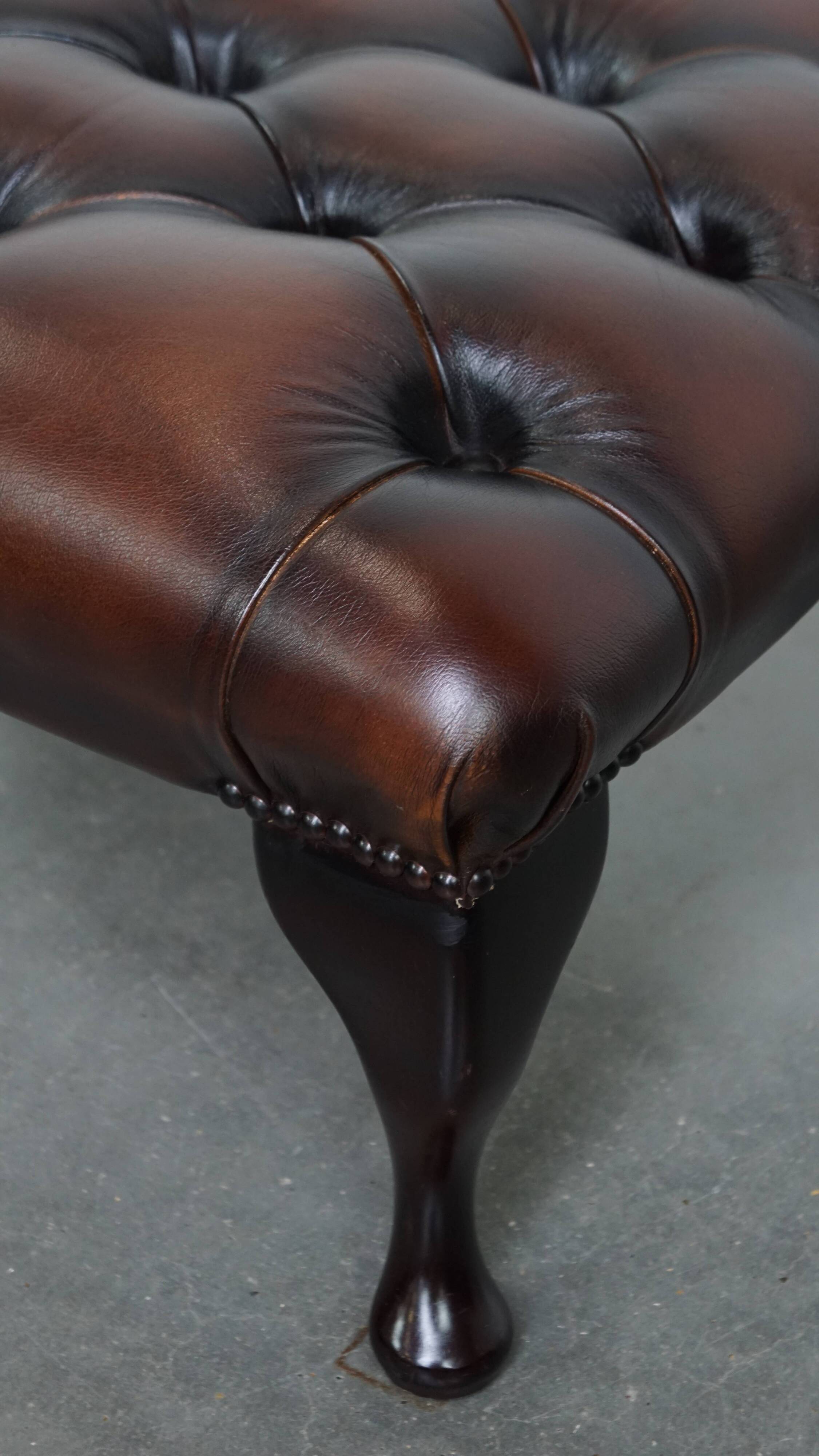 Dark Brown Chesterfield Ottoman Made of Cowhide Leather