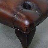 Dark Brown Chesterfield Ottoman Made of Cowhide Leather