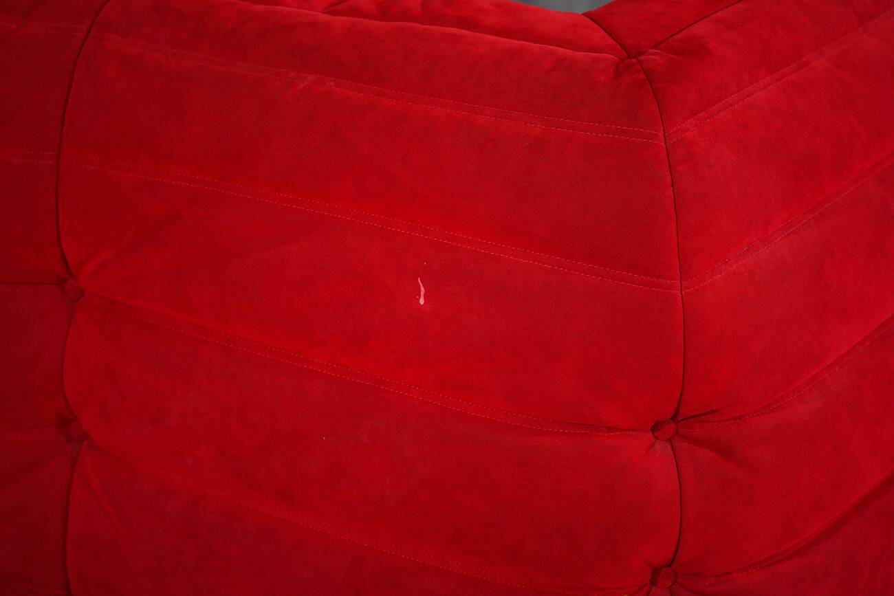 Red Alcantara Togo 2-seater sofa and corner by Michel Ducaroy for Ligne Roset, 2000s