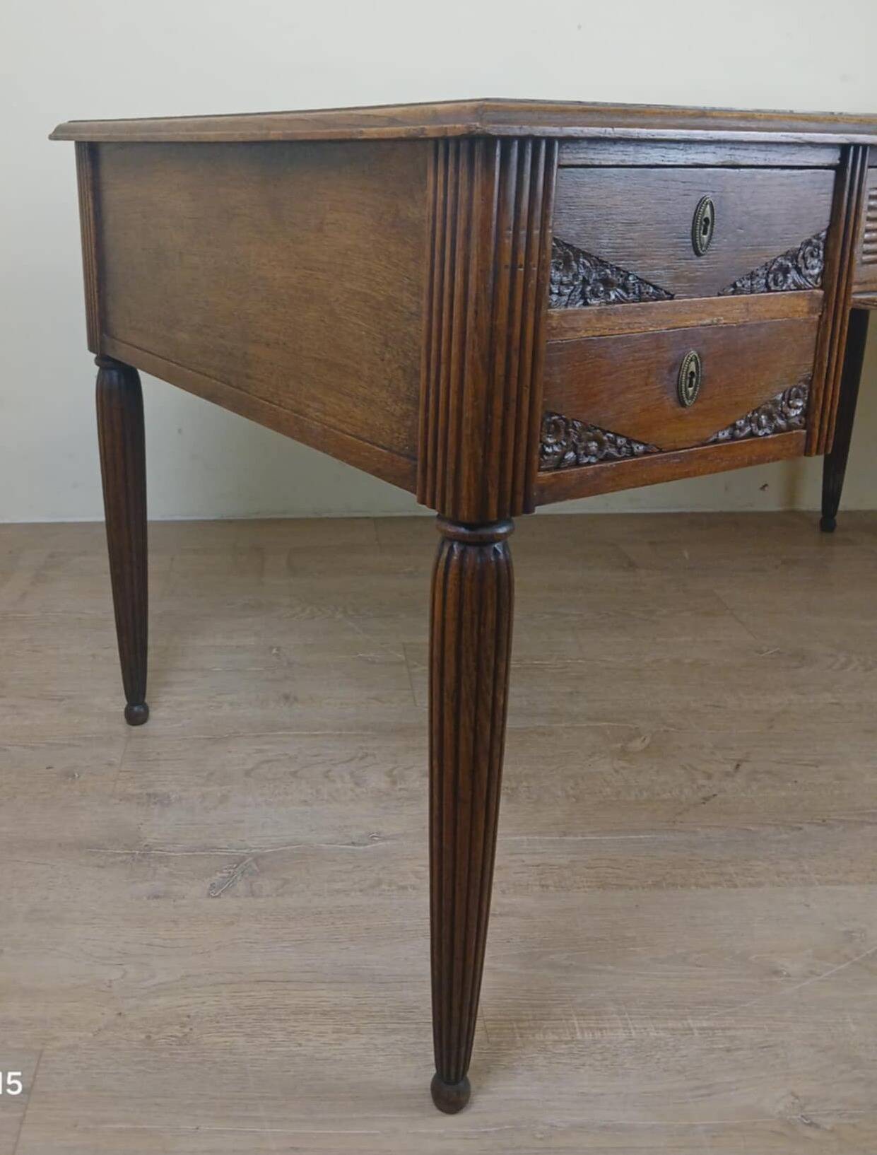 Very large oak center desk from the Art Deco period circa 1930