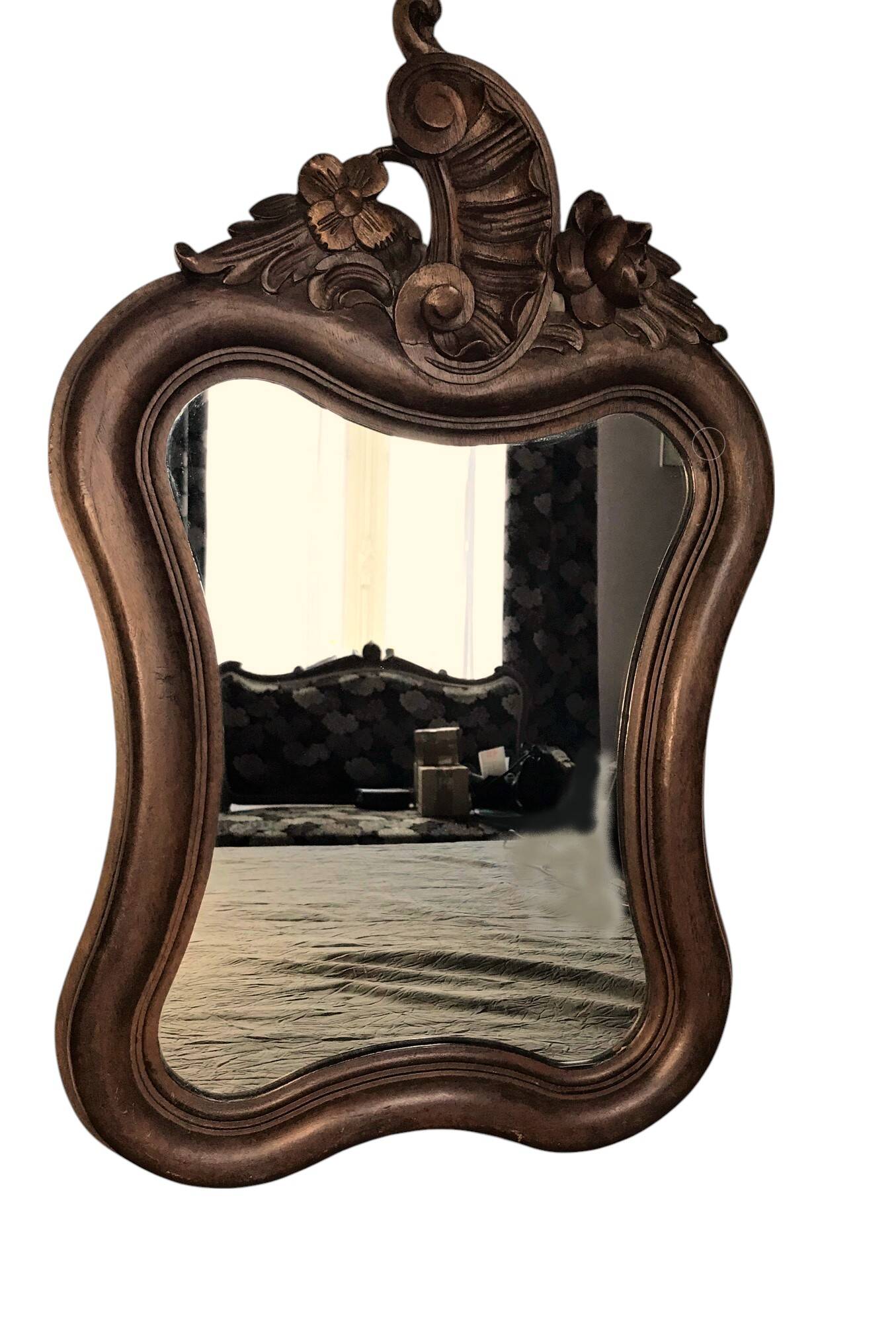 Antique Louis XV style wooden scalloped mirror