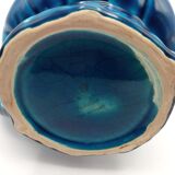 Pitcher in cracked blue Charolles earthenware