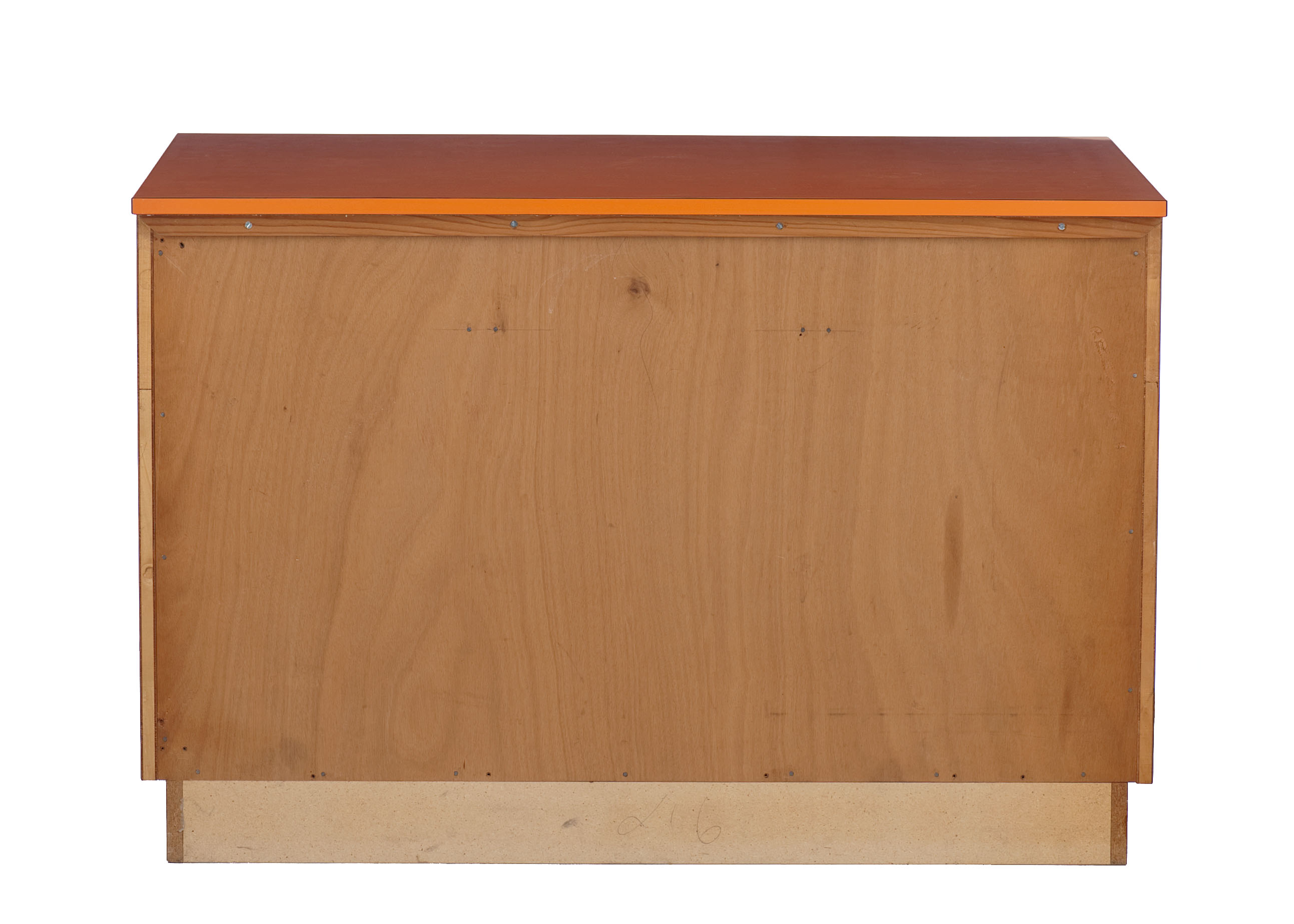 Vintage trading counter in wood and formica orange 1960