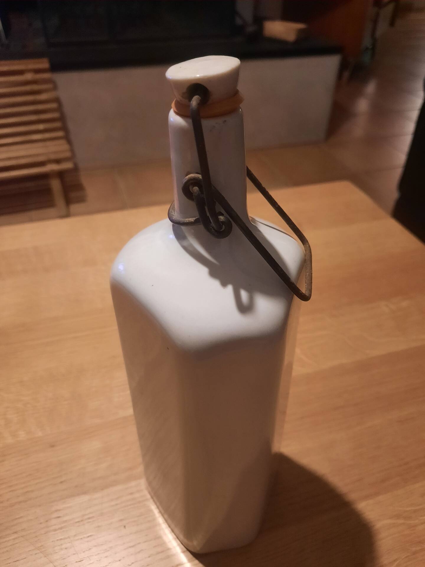 Hexagonal bottle in glazed stoneware