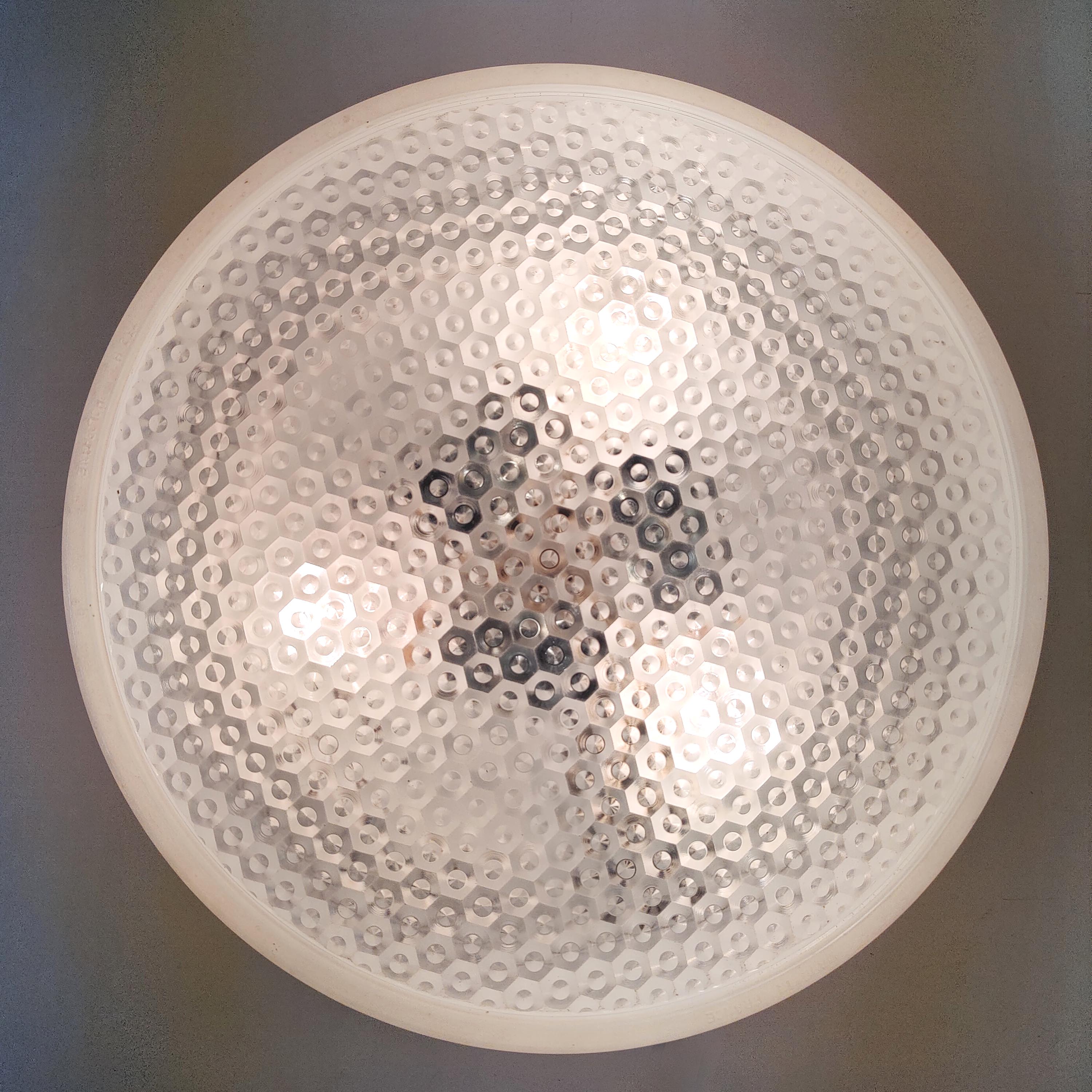 Ceiling lamp or wall lamp Holophane white opaline glass 1970 diameter 35cm