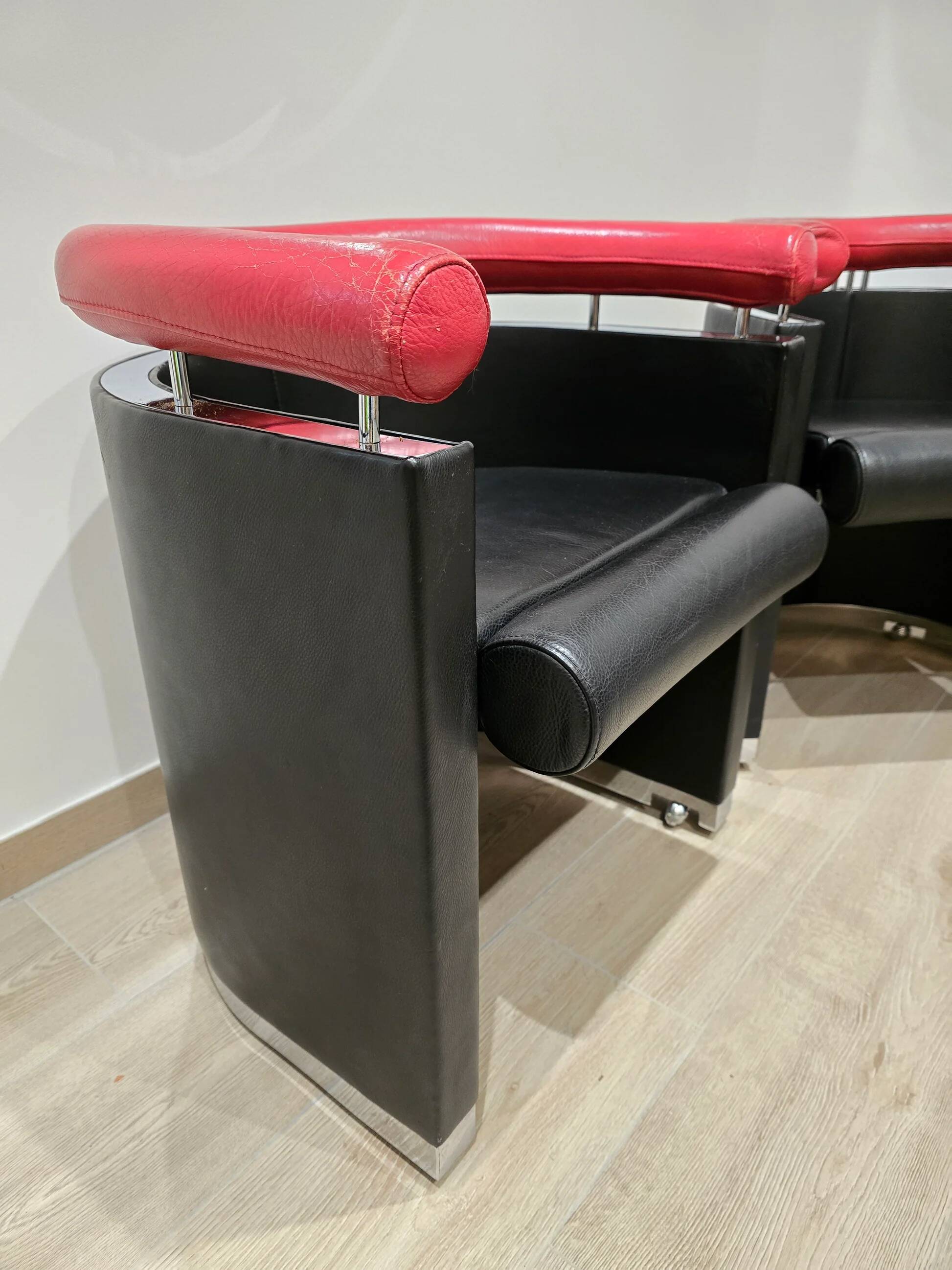 80's design leather and chrome metal armchairs