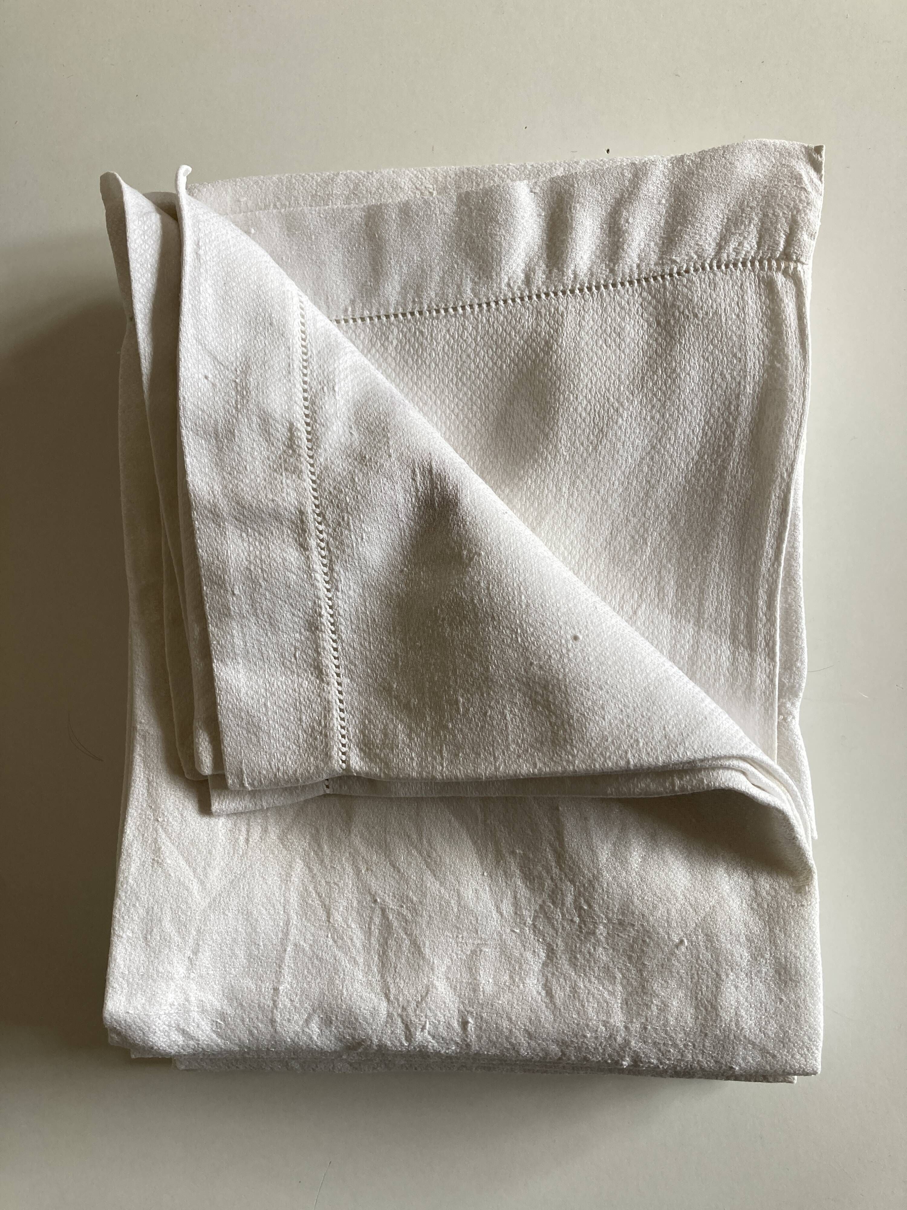 Set of 6 spare towels bathroom 1930 in linen caviar embroidered MG