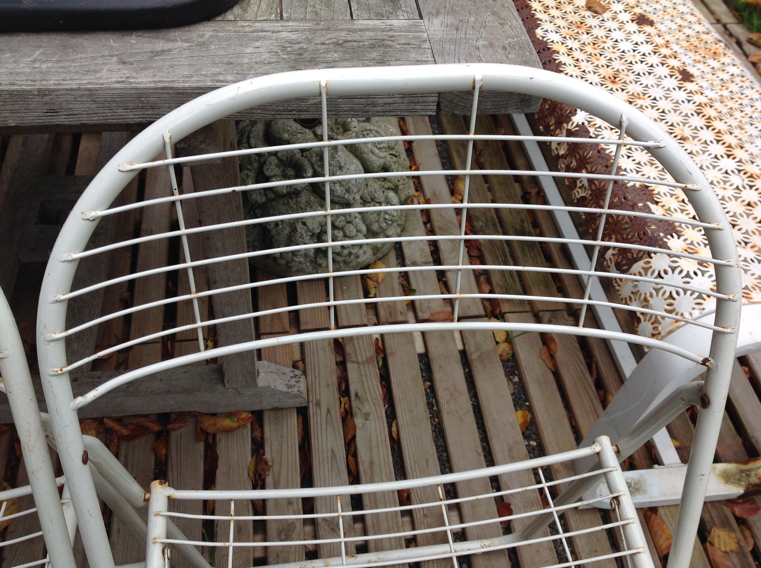 Trio of folding metal chairs