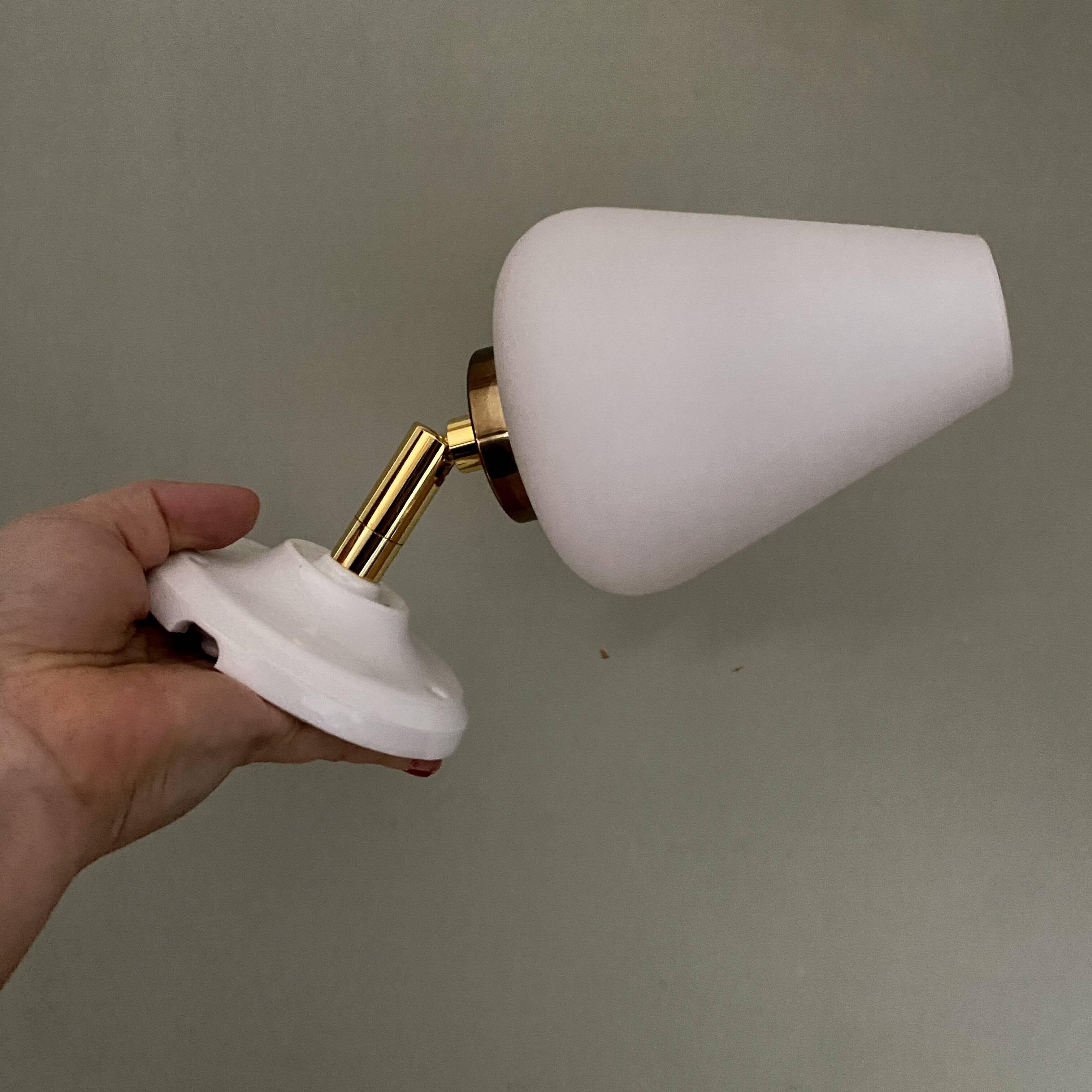 Vintage tulip wall light in white opaline