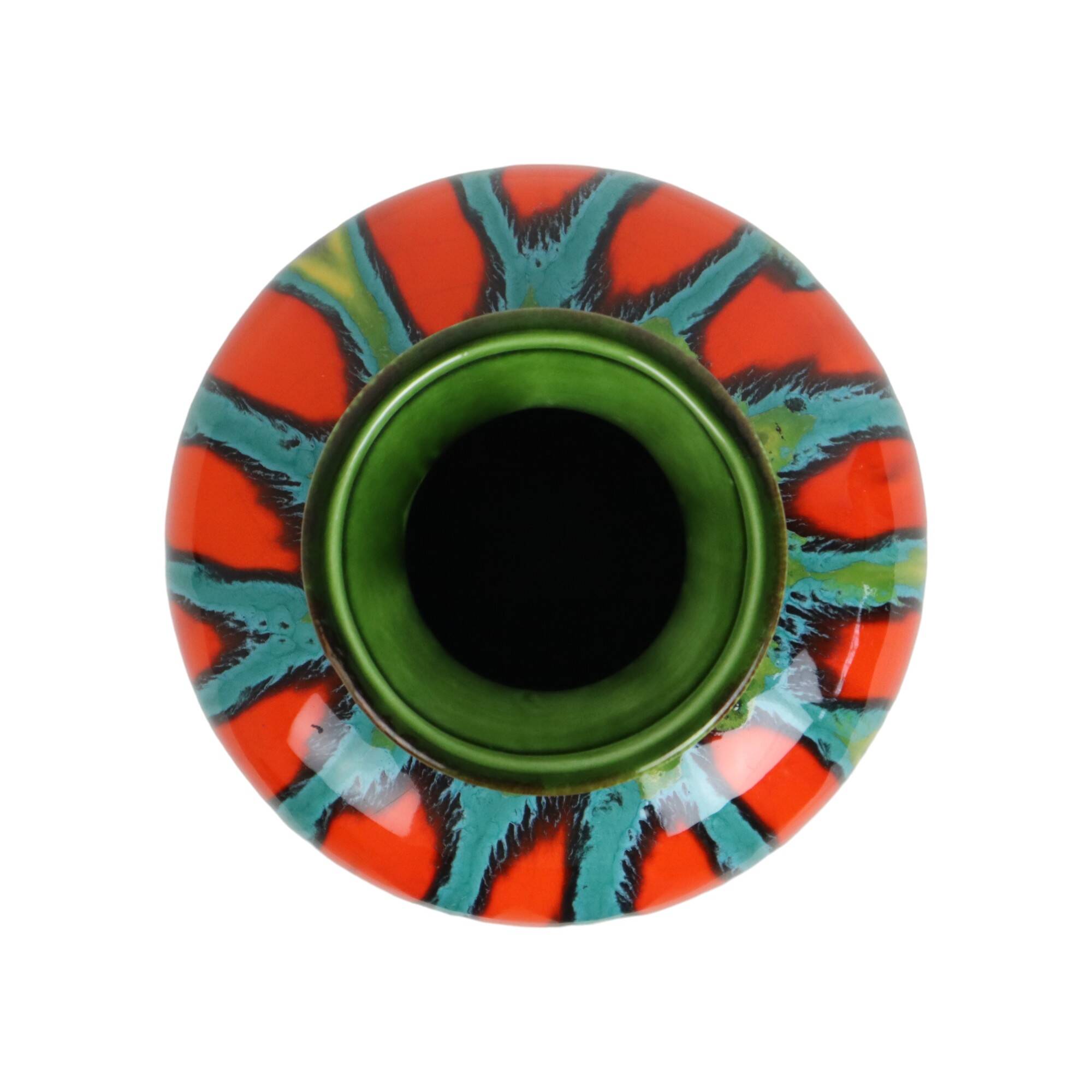 Hubert Bequet Vase Orange Green Turquoise Ceramic Sixties