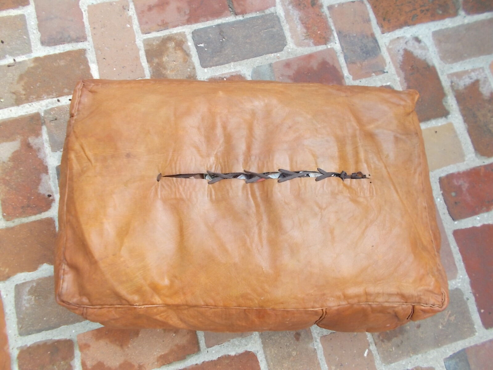 Moroccan vintage leather pouf