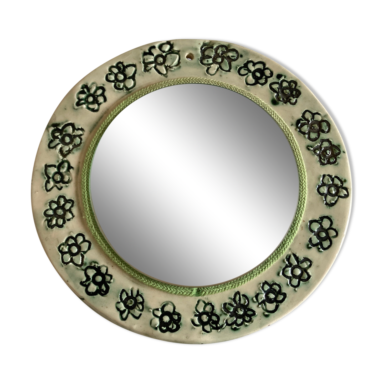 Incised ceramic mirror with flowers 1960