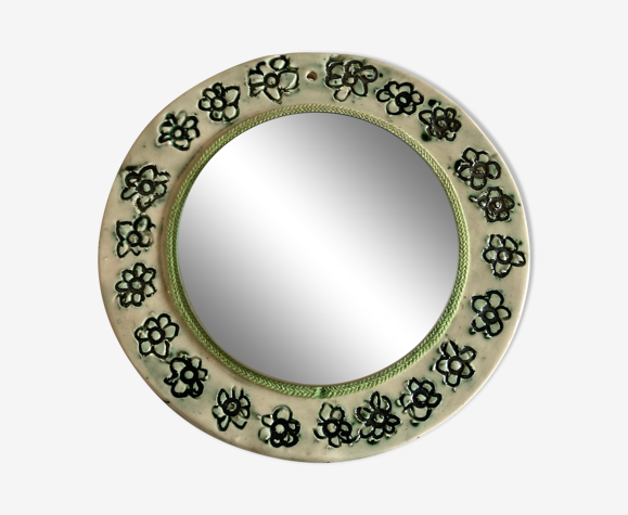 Incised ceramic mirror with flowers 1960